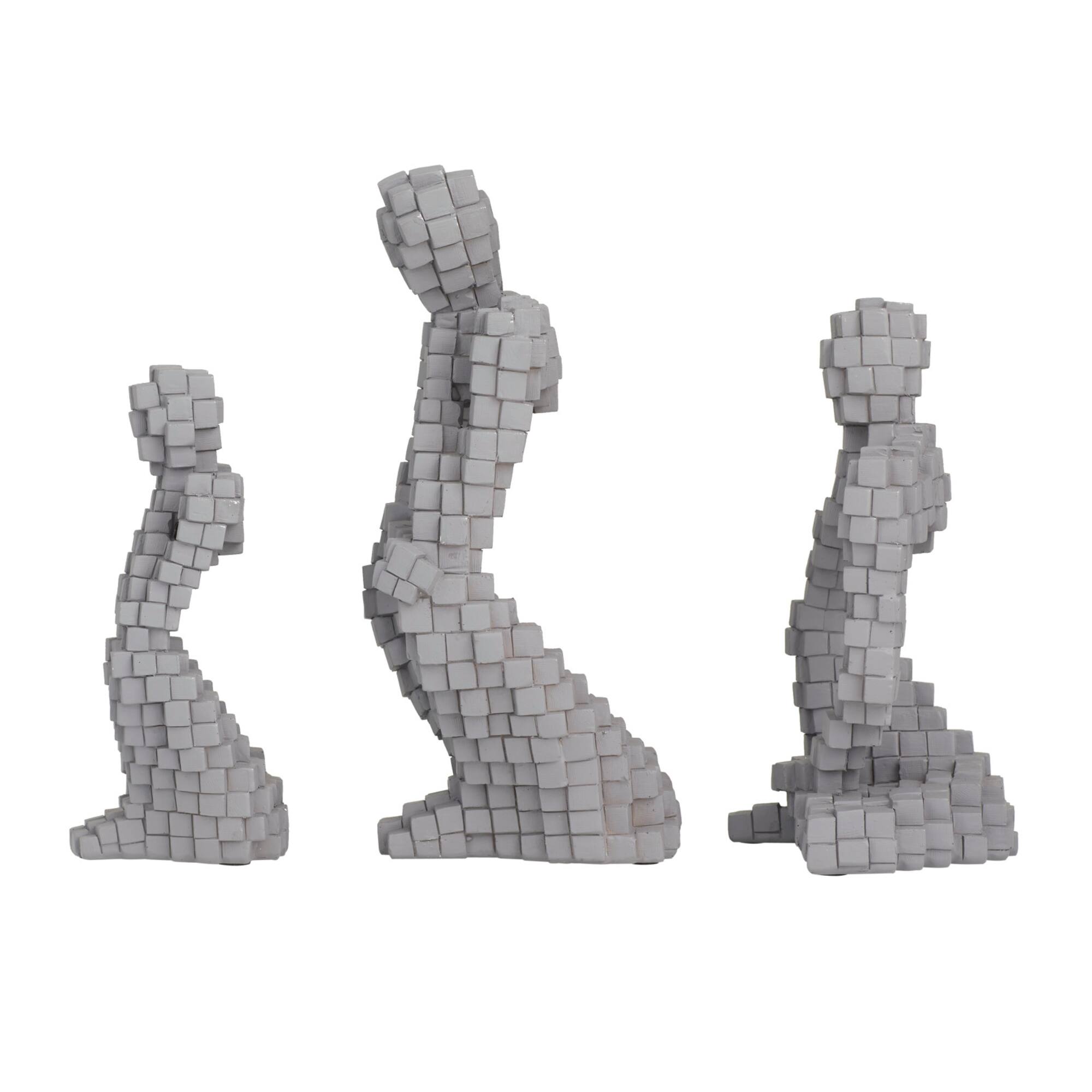 Set of 3 Grey Polystone Contemporary Sculptures, 13" x 6" x 6"